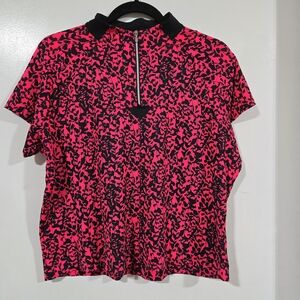 Annika Cutter & Buck XL Hot Pink and Black Short Sleeve Half Zip Golf Polo